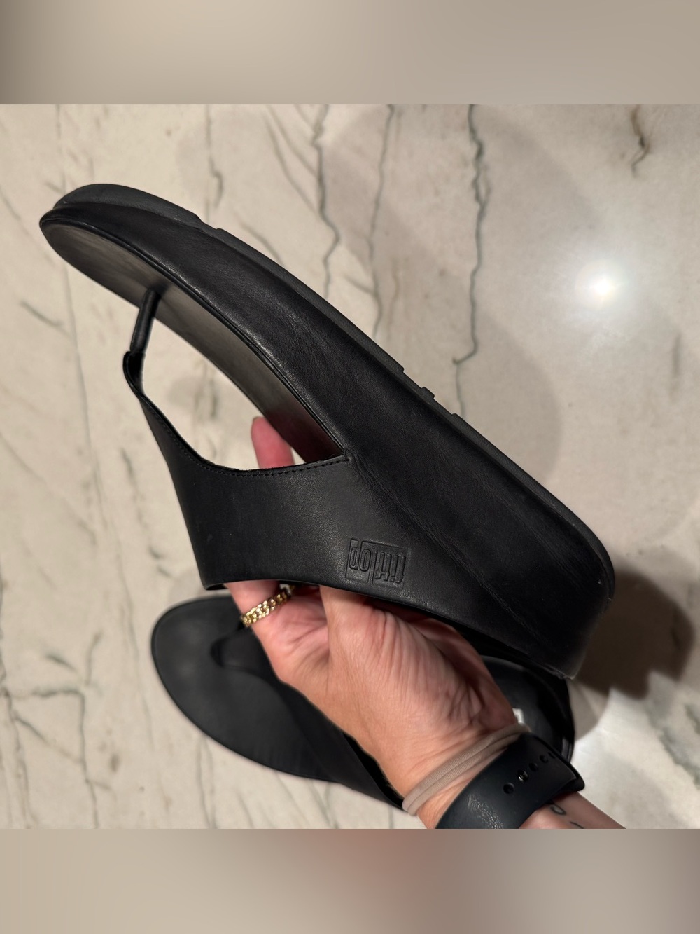 FitFlop Black Leather Thong Sandals US 10 Microwobbleboard Platform FB1-080 - Picture 15 of 16
